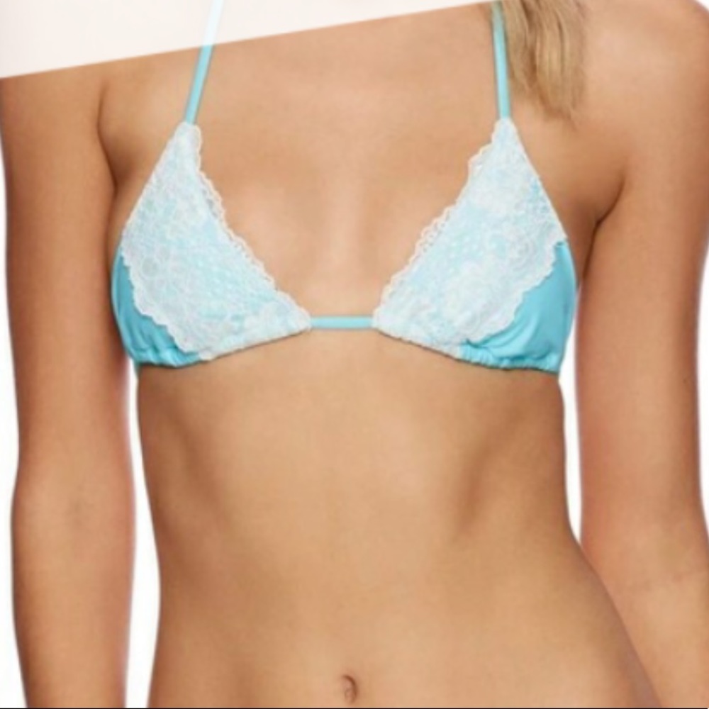 NWT Beach Bunny Turquoise Blue Lady Lace Triangle Cup Bikini Top Size Small